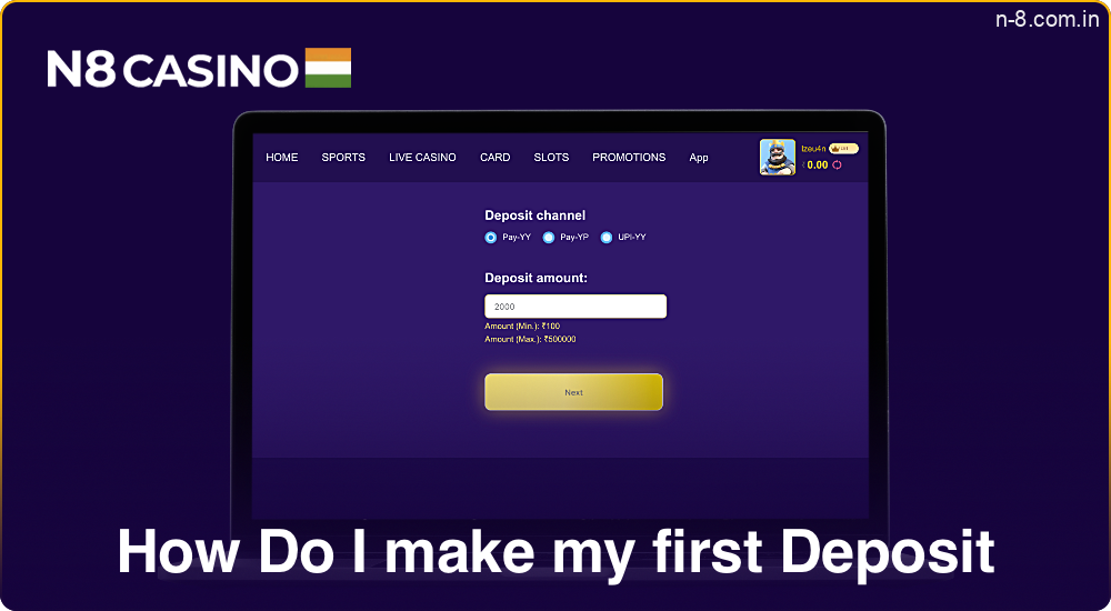 Make your first deposit at N8 Casino in a few steps