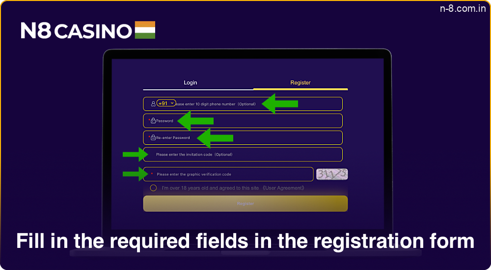 Fill in all required fields in the registration form N8