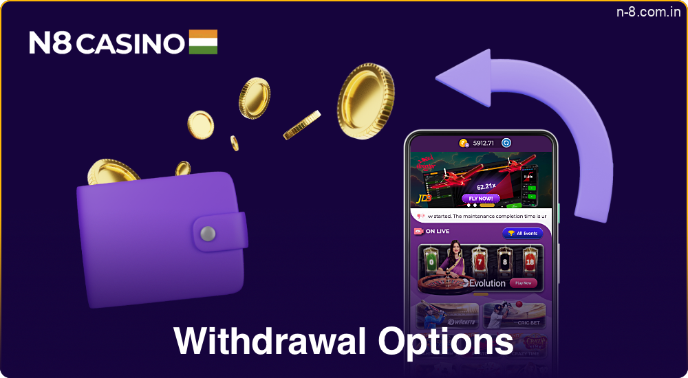 Available withdrawal methods from N8 Casino in India
